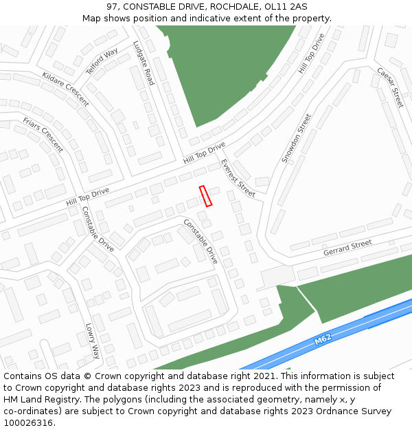 97, CONSTABLE DRIVE, ROCHDALE, OL11 2AS: Location map and indicative extent of plot