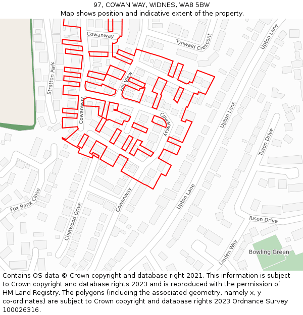 97, COWAN WAY, WIDNES, WA8 5BW: Location map and indicative extent of plot