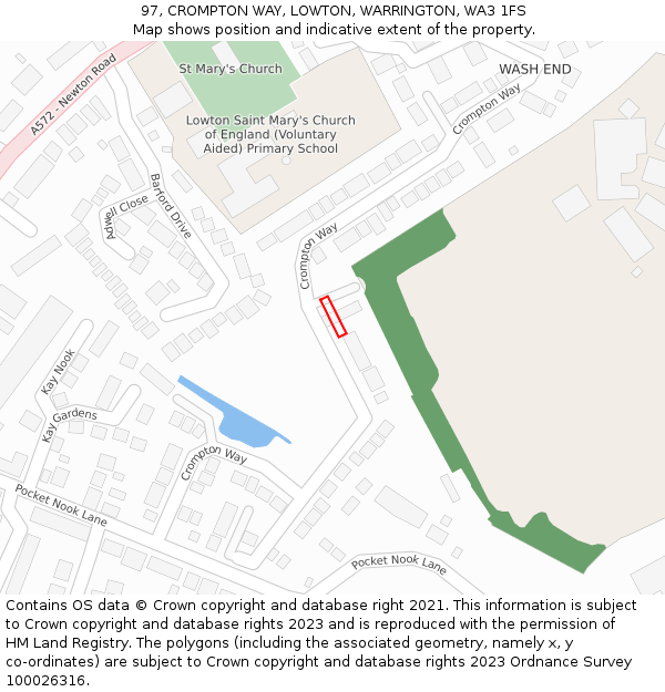 97, CROMPTON WAY, LOWTON, WARRINGTON, WA3 1FS: Location map and indicative extent of plot