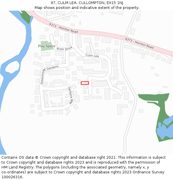 97, CULM LEA, CULLOMPTON, EX15 1NJ: Location map and indicative extent of plot