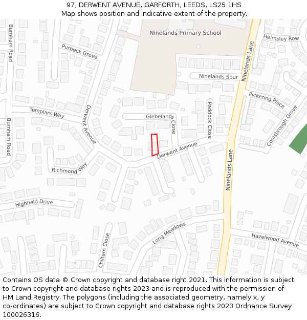 97, DERWENT AVENUE, GARFORTH, LEEDS, LS25 1HS: Location map and indicative extent of plot