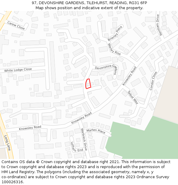 97, DEVONSHIRE GARDENS, TILEHURST, READING, RG31 6FP: Location map and indicative extent of plot