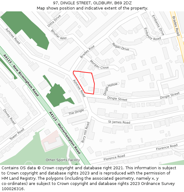 97, DINGLE STREET, OLDBURY, B69 2DZ: Location map and indicative extent of plot