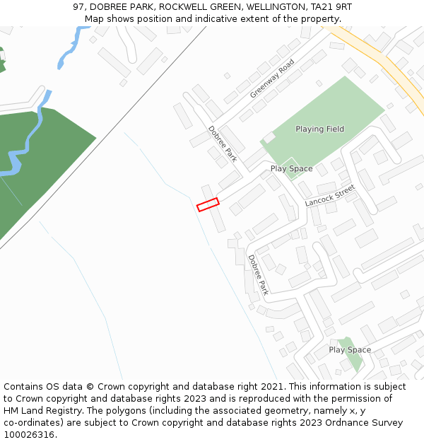 97, DOBREE PARK, ROCKWELL GREEN, WELLINGTON, TA21 9RT: Location map and indicative extent of plot