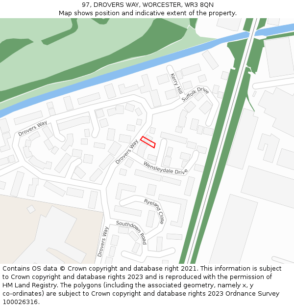 97, DROVERS WAY, WORCESTER, WR3 8QN: Location map and indicative extent of plot