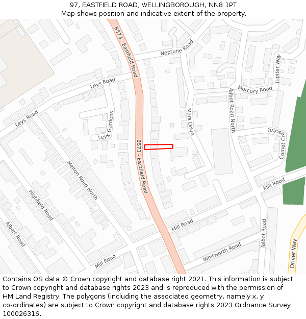 97, EASTFIELD ROAD, WELLINGBOROUGH, NN8 1PT: Location map and indicative extent of plot