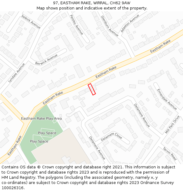 97, EASTHAM RAKE, WIRRAL, CH62 9AW: Location map and indicative extent of plot