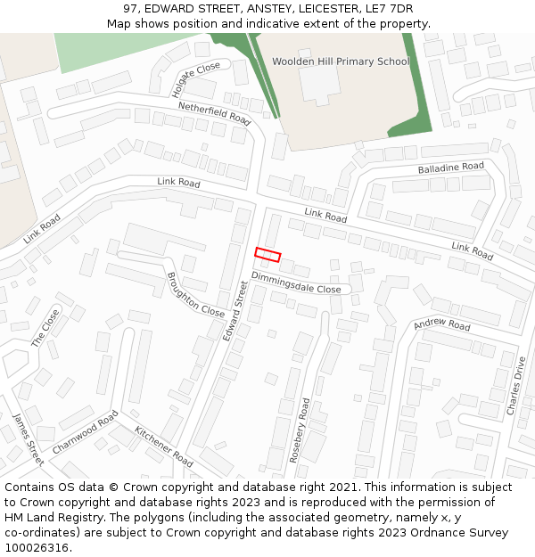 97, EDWARD STREET, ANSTEY, LEICESTER, LE7 7DR: Location map and indicative extent of plot