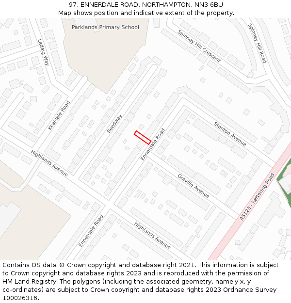 97, ENNERDALE ROAD, NORTHAMPTON, NN3 6BU: Location map and indicative extent of plot