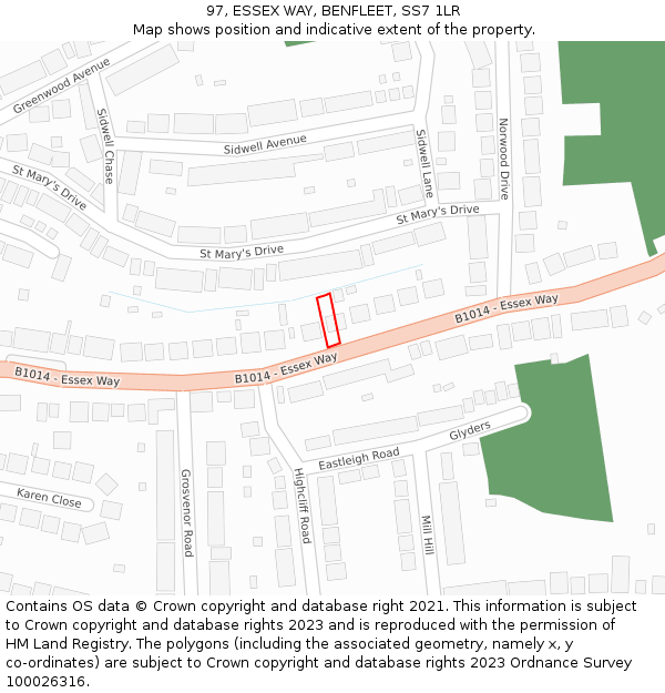 97, ESSEX WAY, BENFLEET, SS7 1LR: Location map and indicative extent of plot