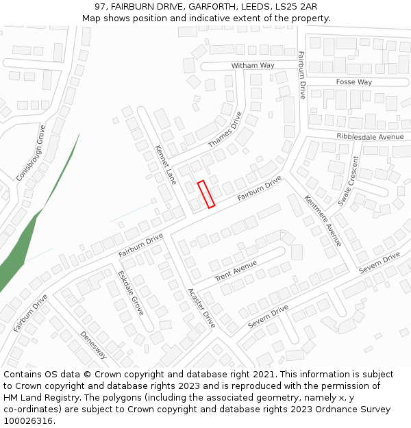 97, FAIRBURN DRIVE, GARFORTH, LEEDS, LS25 2AR: Location map and indicative extent of plot