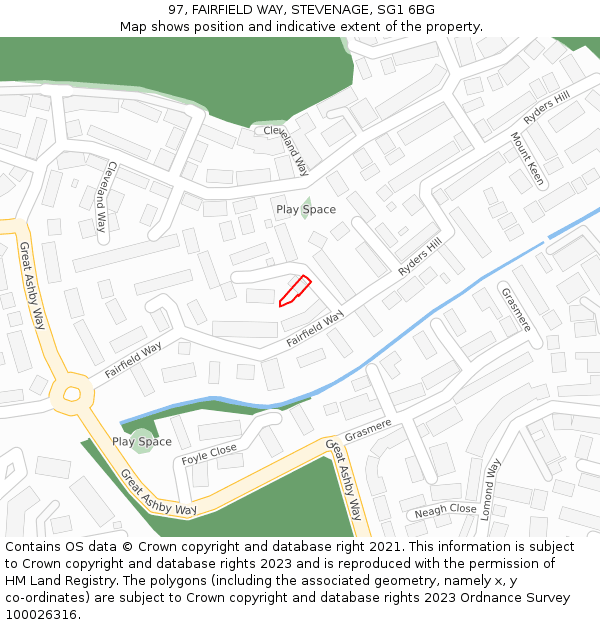 97, FAIRFIELD WAY, STEVENAGE, SG1 6BG: Location map and indicative extent of plot