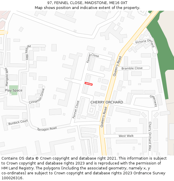 97, FENNEL CLOSE, MAIDSTONE, ME16 0XT: Location map and indicative extent of plot