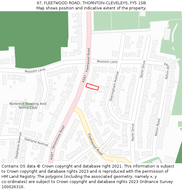 97, FLEETWOOD ROAD, THORNTON-CLEVELEYS, FY5 1SB: Location map and indicative extent of plot