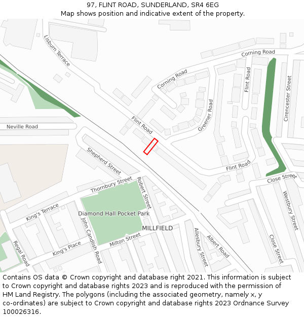 97, FLINT ROAD, SUNDERLAND, SR4 6EG: Location map and indicative extent of plot