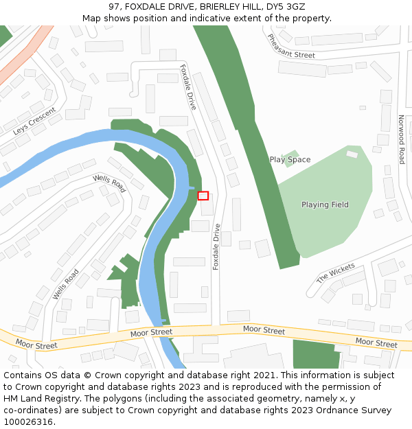 97, FOXDALE DRIVE, BRIERLEY HILL, DY5 3GZ: Location map and indicative extent of plot