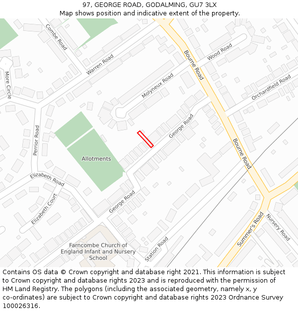 97, GEORGE ROAD, GODALMING, GU7 3LX: Location map and indicative extent of plot