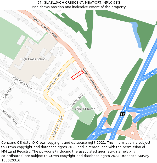 97, GLASLLWCH CRESCENT, NEWPORT, NP10 9SG: Location map and indicative extent of plot
