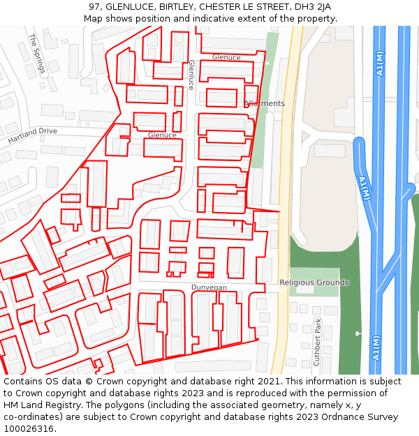 97, GLENLUCE, BIRTLEY, CHESTER LE STREET, DH3 2JA: Location map and indicative extent of plot