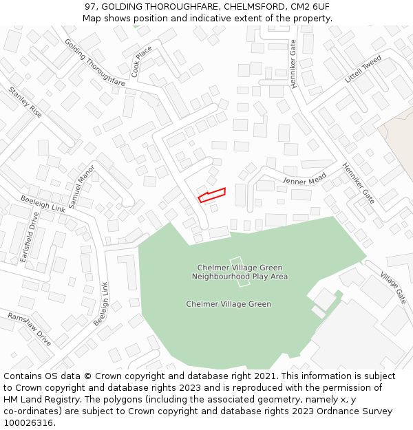 97, GOLDING THOROUGHFARE, CHELMSFORD, CM2 6UF: Location map and indicative extent of plot