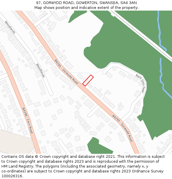 97, GORWYDD ROAD, GOWERTON, SWANSEA, SA4 3AN: Location map and indicative extent of plot