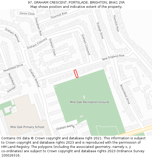 97, GRAHAM CRESCENT, PORTSLADE, BRIGHTON, BN41 2YA: Location map and indicative extent of plot