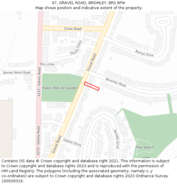 97, GRAVEL ROAD, BROMLEY, BR2 8PW: Location map and indicative extent of plot