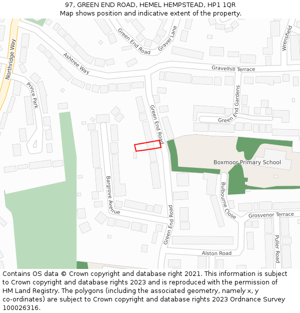 97, GREEN END ROAD, HEMEL HEMPSTEAD, HP1 1QR: Location map and indicative extent of plot