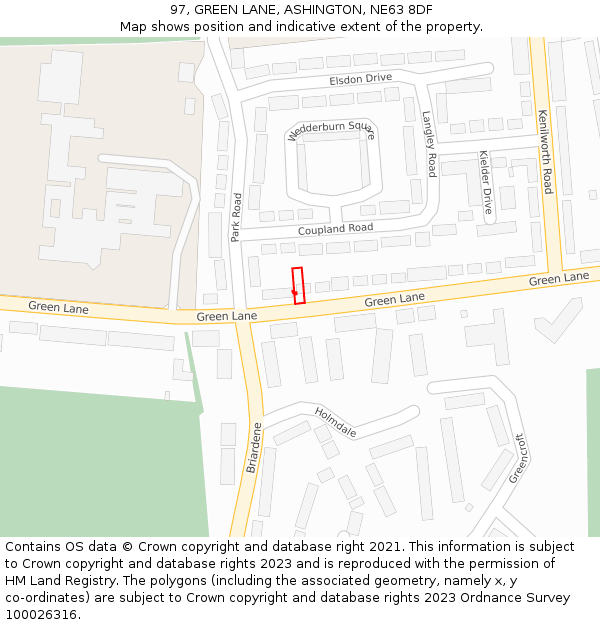 97, GREEN LANE, ASHINGTON, NE63 8DF: Location map and indicative extent of plot
