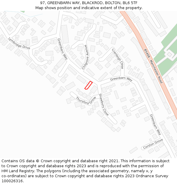 97, GREENBARN WAY, BLACKROD, BOLTON, BL6 5TF: Location map and indicative extent of plot