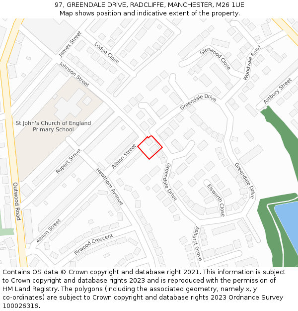 97, GREENDALE DRIVE, RADCLIFFE, MANCHESTER, M26 1UE: Location map and indicative extent of plot