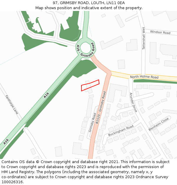 97, GRIMSBY ROAD, LOUTH, LN11 0EA: Location map and indicative extent of plot