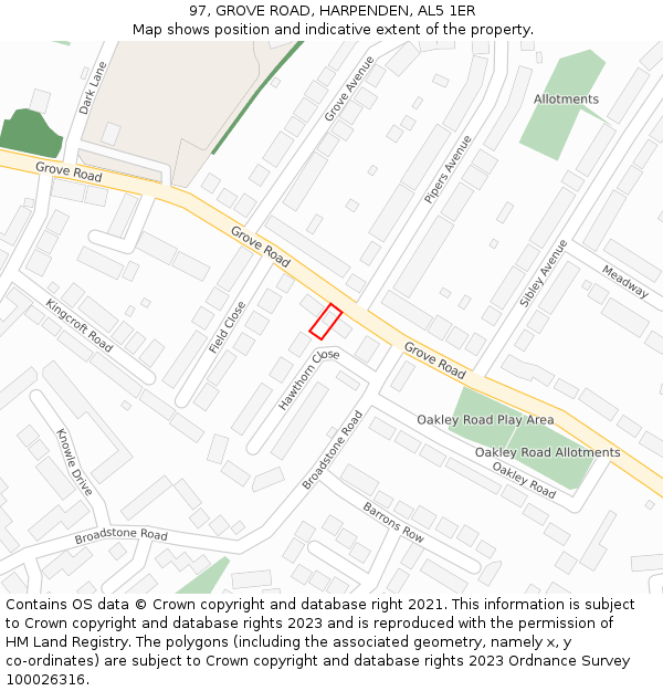 97, GROVE ROAD, HARPENDEN, AL5 1ER: Location map and indicative extent of plot