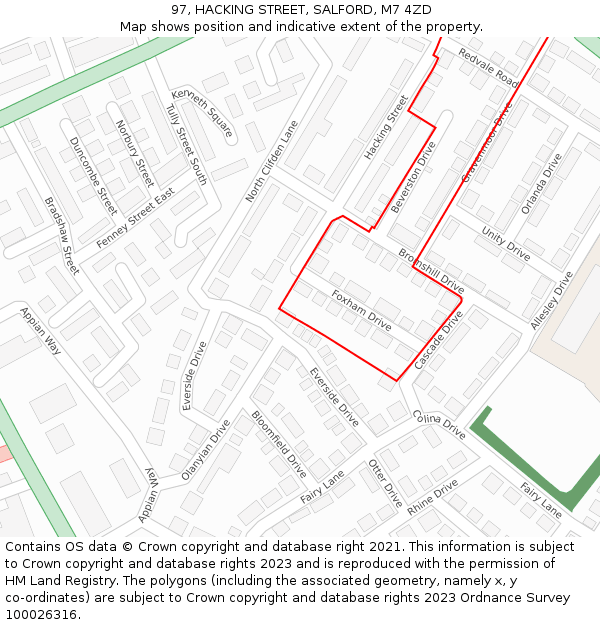 97, HACKING STREET, SALFORD, M7 4ZD: Location map and indicative extent of plot