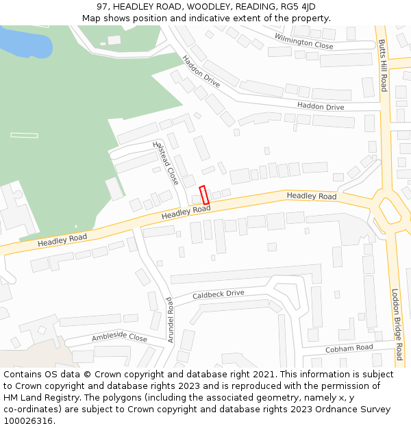 97, HEADLEY ROAD, WOODLEY, READING, RG5 4JD: Location map and indicative extent of plot