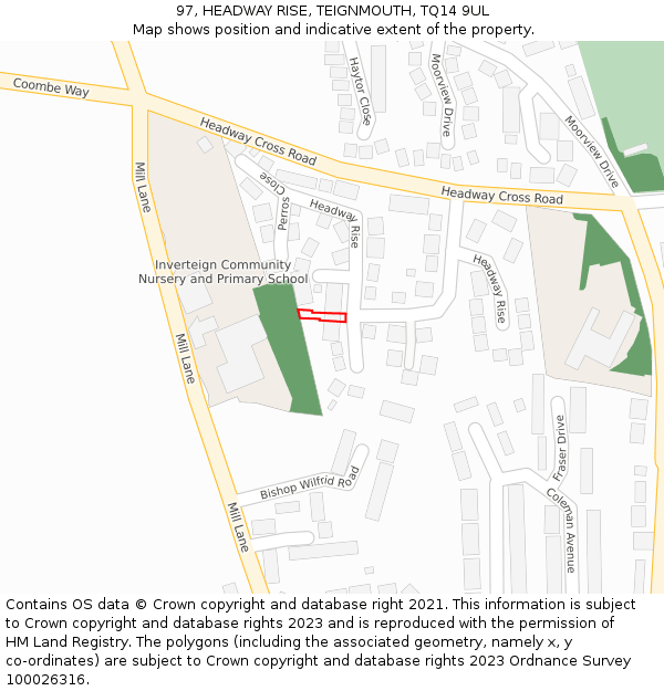 97, HEADWAY RISE, TEIGNMOUTH, TQ14 9UL: Location map and indicative extent of plot