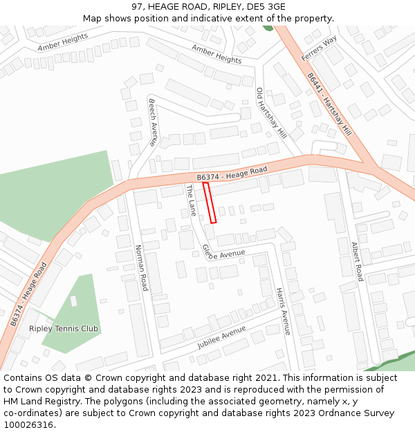 97, HEAGE ROAD, RIPLEY, DE5 3GE: Location map and indicative extent of plot