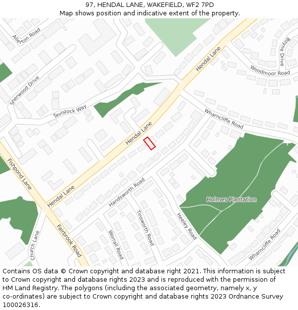 97, HENDAL LANE, WAKEFIELD, WF2 7PD: Location map and indicative extent of plot