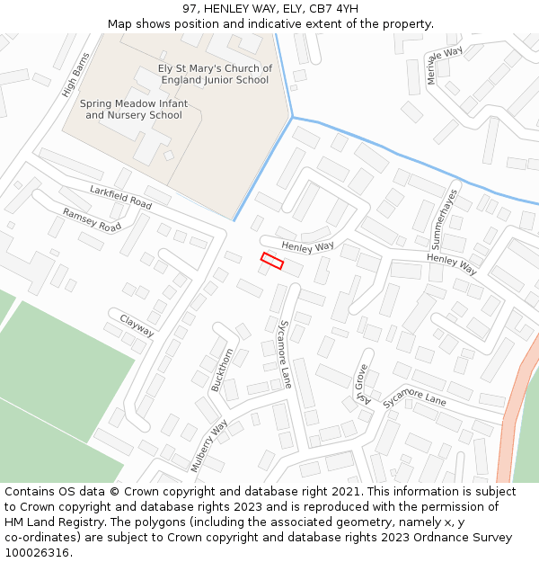 97, HENLEY WAY, ELY, CB7 4YH: Location map and indicative extent of plot