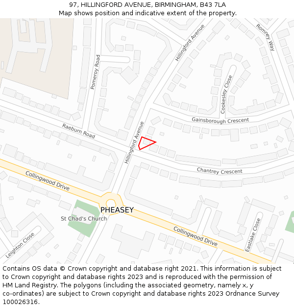 97, HILLINGFORD AVENUE, BIRMINGHAM, B43 7LA: Location map and indicative extent of plot
