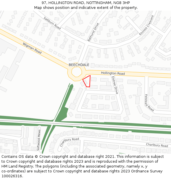 97, HOLLINGTON ROAD, NOTTINGHAM, NG8 3HP: Location map and indicative extent of plot