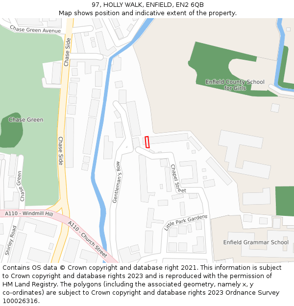 97, HOLLY WALK, ENFIELD, EN2 6QB: Location map and indicative extent of plot