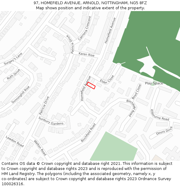 97, HOMEFIELD AVENUE, ARNOLD, NOTTINGHAM, NG5 8FZ: Location map and indicative extent of plot