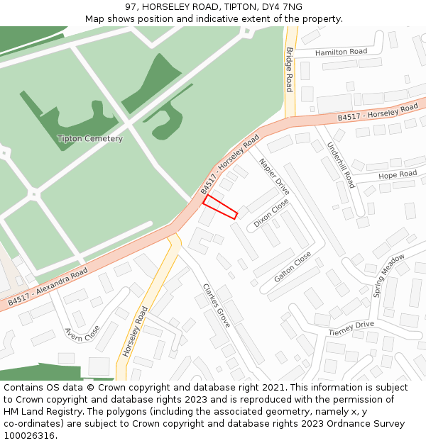 97, HORSELEY ROAD, TIPTON, DY4 7NG: Location map and indicative extent of plot