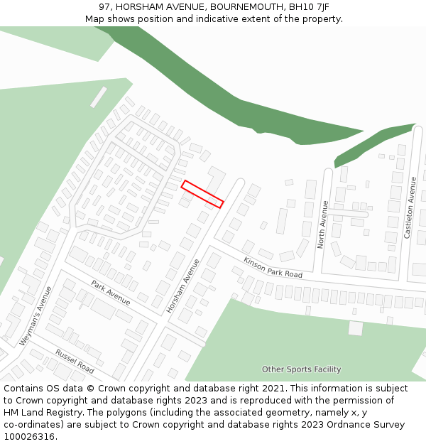 97, HORSHAM AVENUE, BOURNEMOUTH, BH10 7JF: Location map and indicative extent of plot