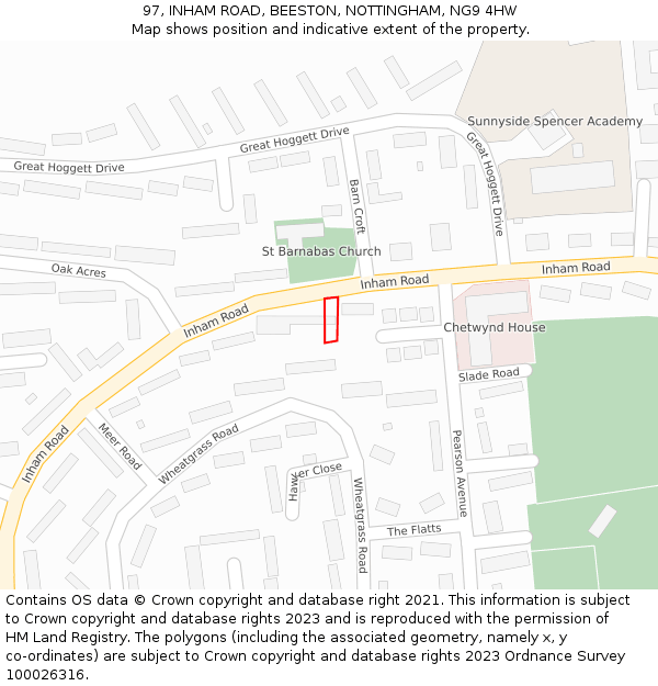 97, INHAM ROAD, BEESTON, NOTTINGHAM, NG9 4HW: Location map and indicative extent of plot