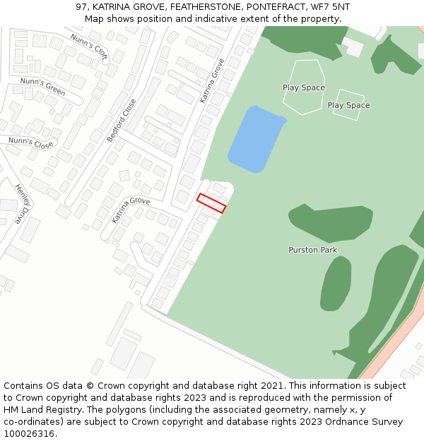 97, KATRINA GROVE, FEATHERSTONE, PONTEFRACT, WF7 5NT: Location map and indicative extent of plot