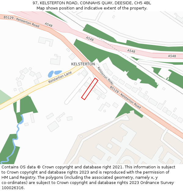 97, KELSTERTON ROAD, CONNAHS QUAY, DEESIDE, CH5 4BL: Location map and indicative extent of plot