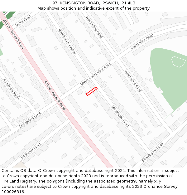 97, KENSINGTON ROAD, IPSWICH, IP1 4LB: Location map and indicative extent of plot