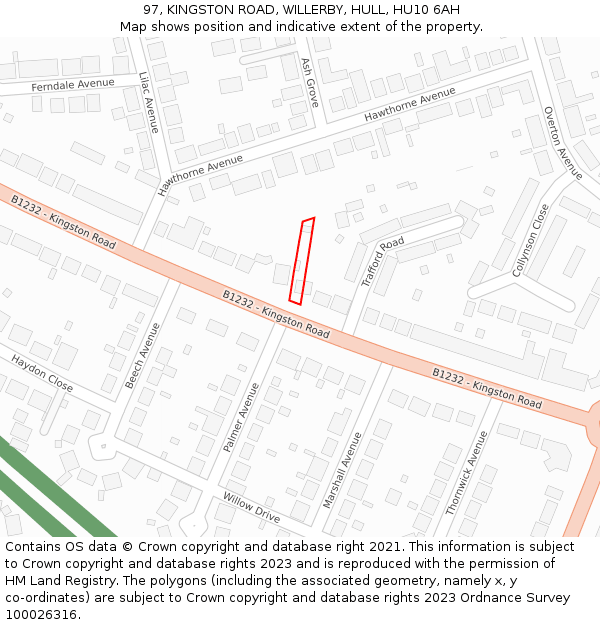 97, KINGSTON ROAD, WILLERBY, HULL, HU10 6AH: Location map and indicative extent of plot